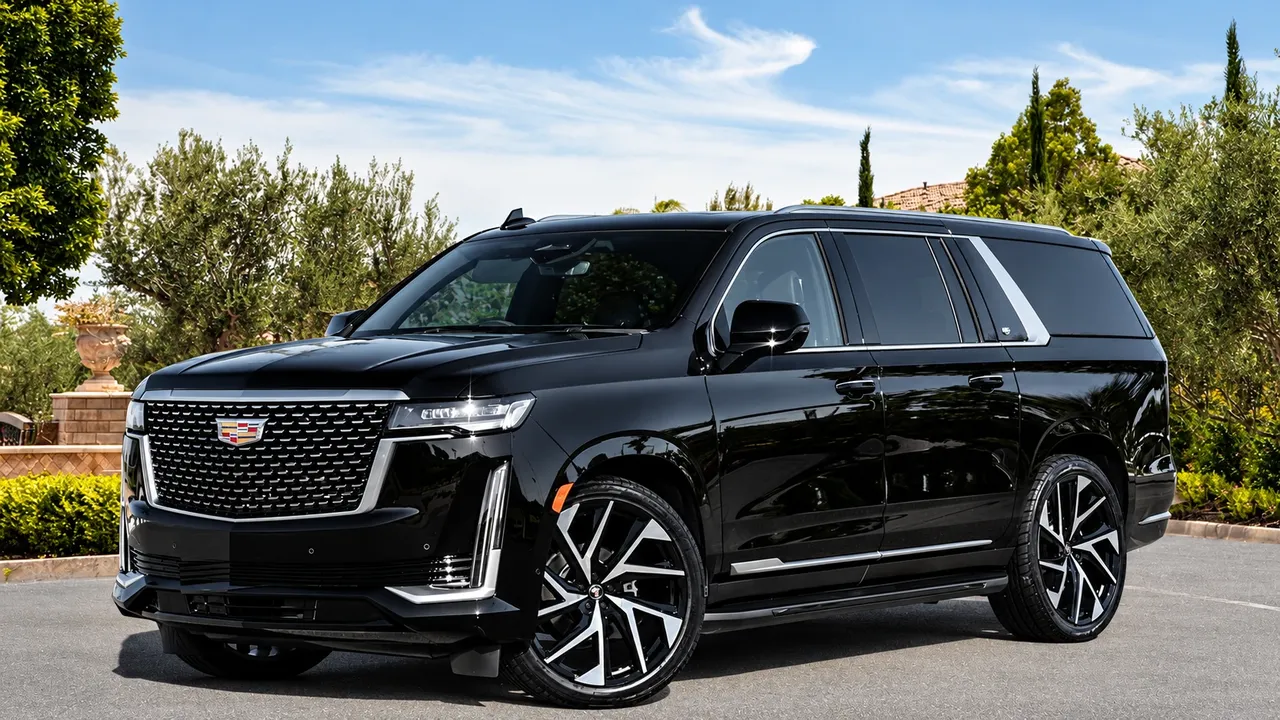 Black Cadillac Escalade on machined black directional wheels