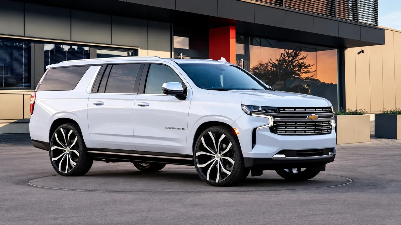 White Chevrolet Suburban on machined black wheels
